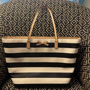 Kate Spade Handbag, Black and White Stripe, 19x11x6